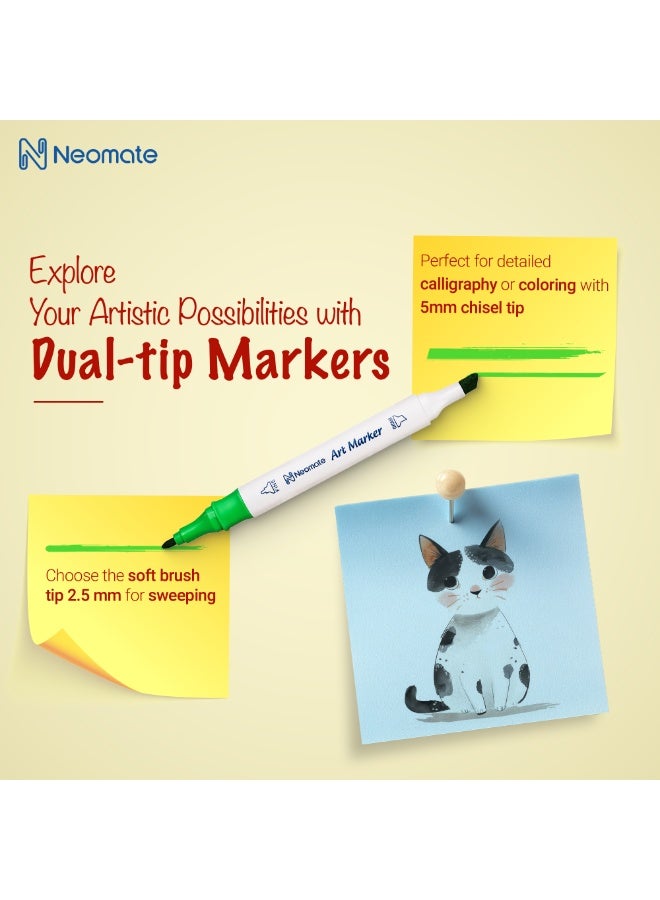 Neomate Alcohol Markers Set | 48 Colors Double-Tipped Chisel & Fine Alcohol-Based Markers | Non-Toxic For Kids & Adults | Ideal For Coloring, Illustration & Art Class Multicolor - Image 2